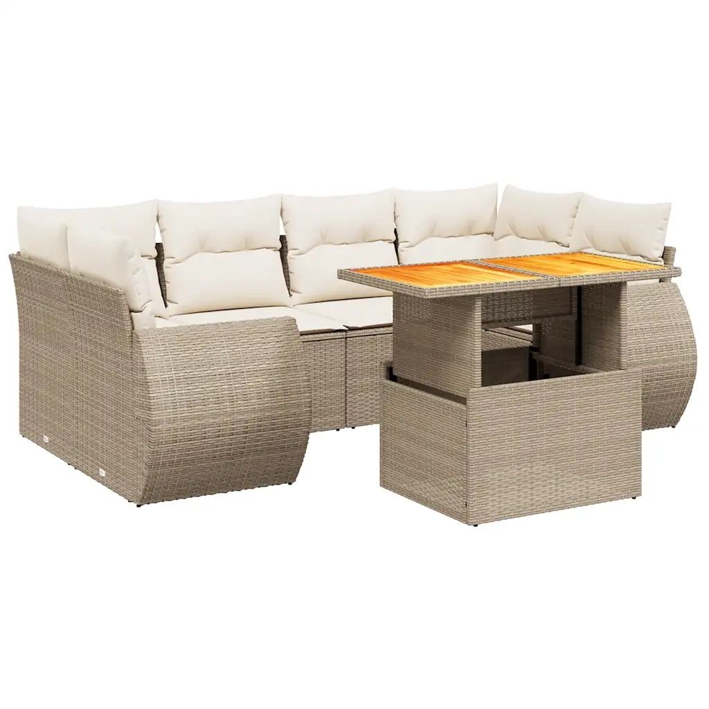 Set Divani da Giardino 7 pz con Cuscini Beige in Polyrattan