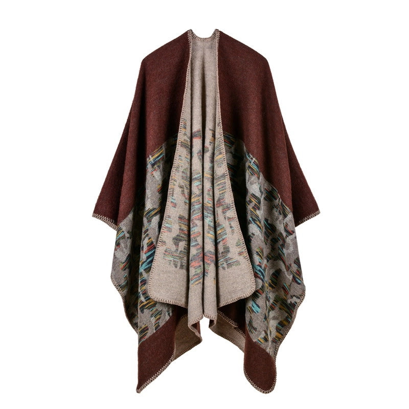 Sciarpa spessa da donna in cashmere mimetico con spacco