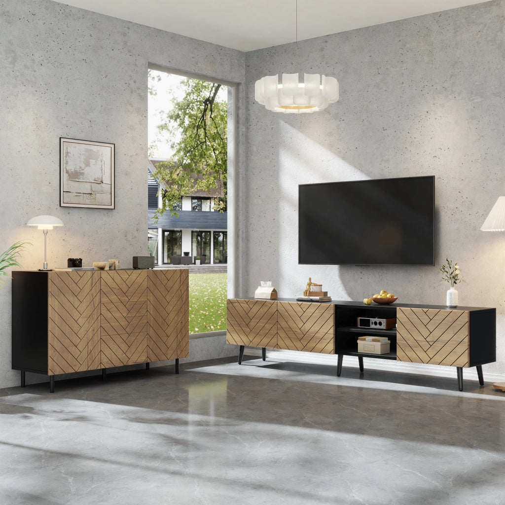 Cassettiera per TV Natural; in truciolato con finitura legno; 180 x cm