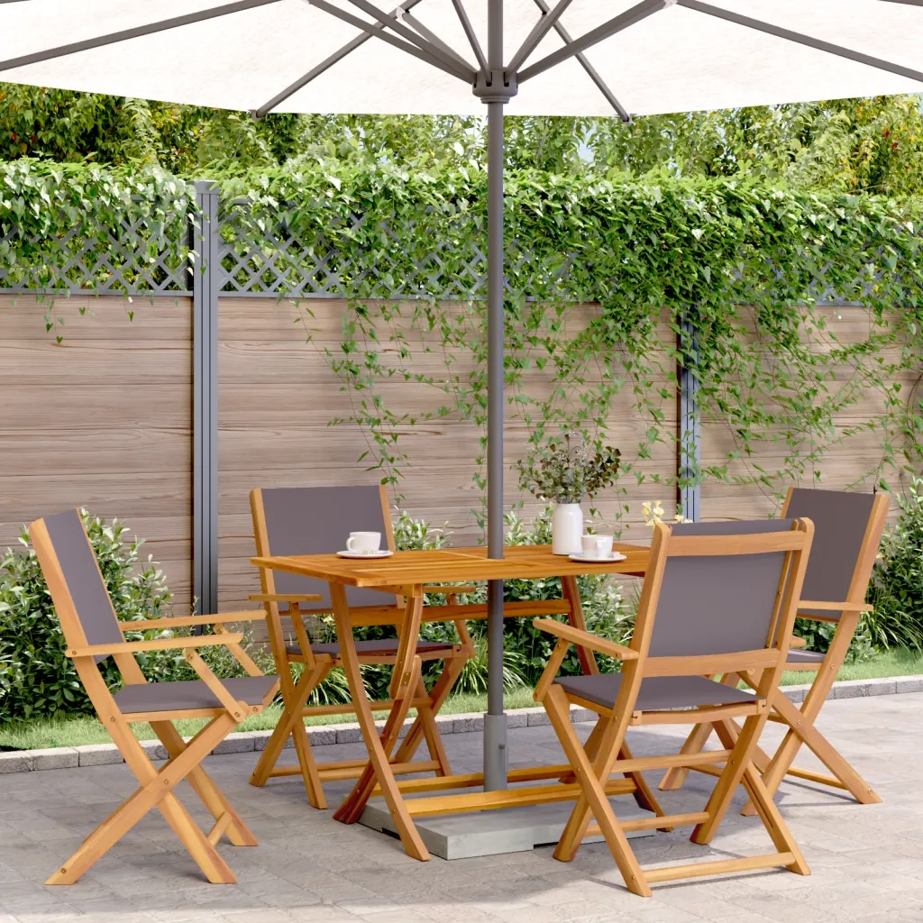 Sedie Giardino Pieghevoli 4 pz | Sedie da Esterno Antracite Tessuto Legno Massello