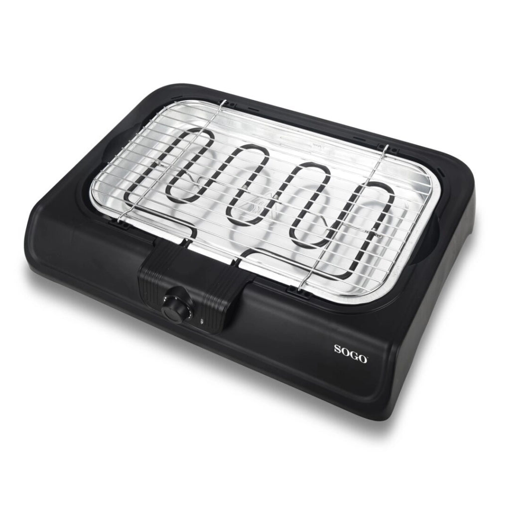 Barbecue elettrico 2 in 1, griglia da tavolo e barbecue con gambe, piastra cottura 41x24cm 2000W, termostato regolabile - SOGO