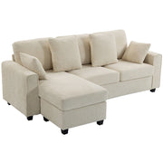 Divano angolare con chaise longue reversibile, imbottito, 3 posti, tessuto velluto, beige ¨C zephmum ¨C 90x