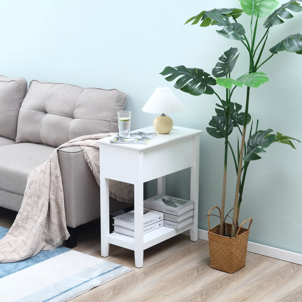 Comodino con Ripiano e Foro per Cavi ¨C zephmum ¨C Bianco 60,5x32,5x70 cm
