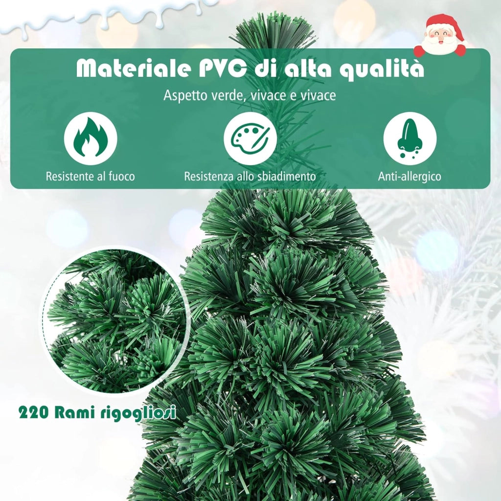 Albero di Natale Illuminato Albero di Abete Artificiale, con Fibra Ottica Cambia Colore, Verde (180cm)