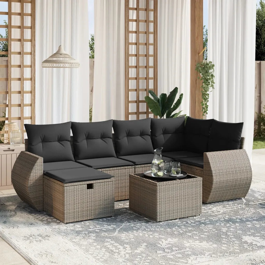 Set Divani da Giardino 7 pz con Cuscini Grigio in Polyrattan