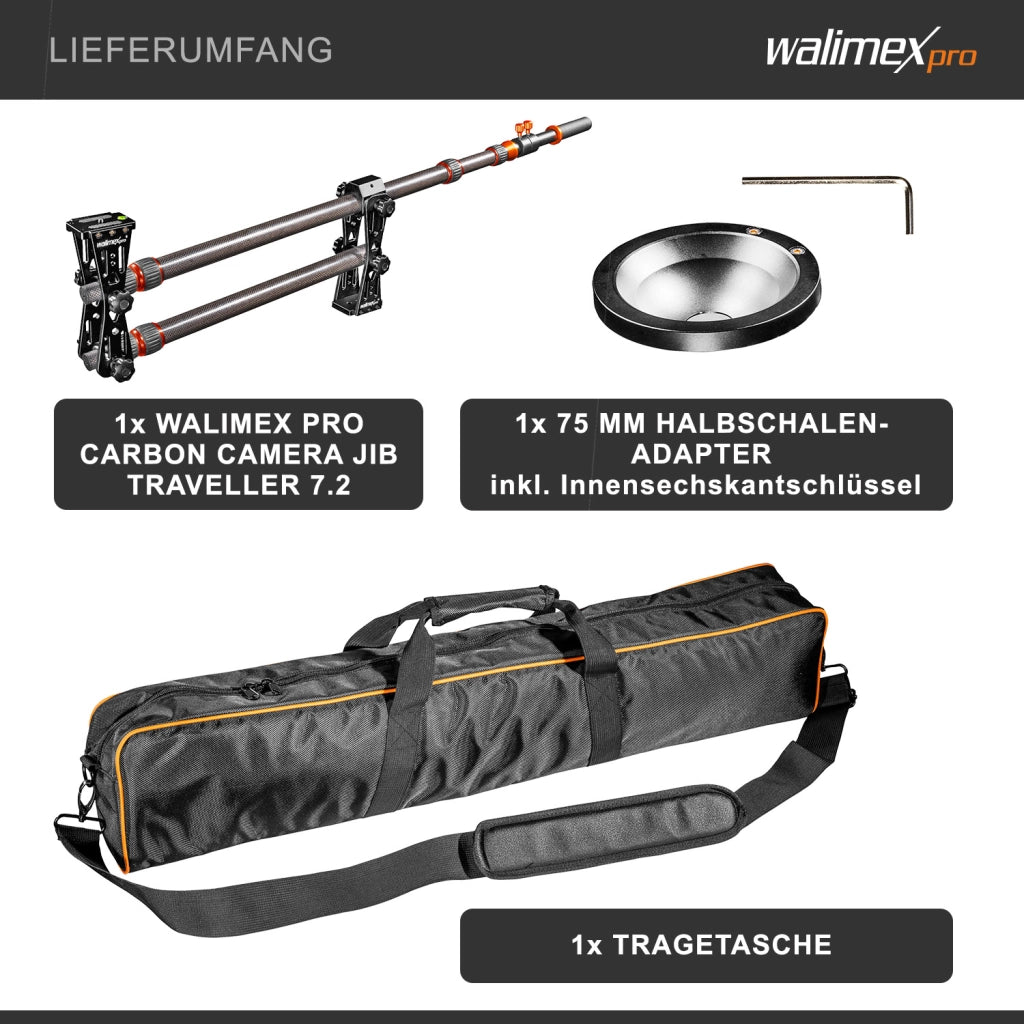 Carbon Camera Jib Traveller 7.2, Jimmy Jib per telecamera, braccio per videocamera estensibile 70-200cm, 16x10x80cm, filettatura 1/4“