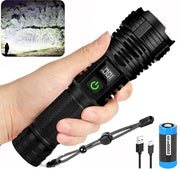 Zaklamp oplaadbaar con XHP70.2 - 30.000 lumen - funzione di aspirazione magnetica - zaklamp tattica - zoomabile - IP67 impermeabile all'acqua - 5 modalità di illuminazione - per camping - luminosità più alta al mondo.