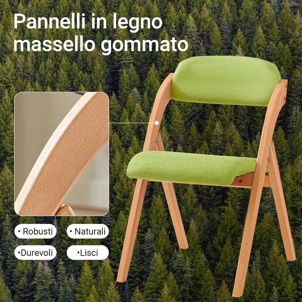 Sedia Pieghevole in Legno – Poltrona Imbottita da Cucina, Sedie da Interno Ufficio, Balcone, Giardino – Sedie Pieghevoli Salvaspazio Richiudibili in Faggio, Verde FST92-GR