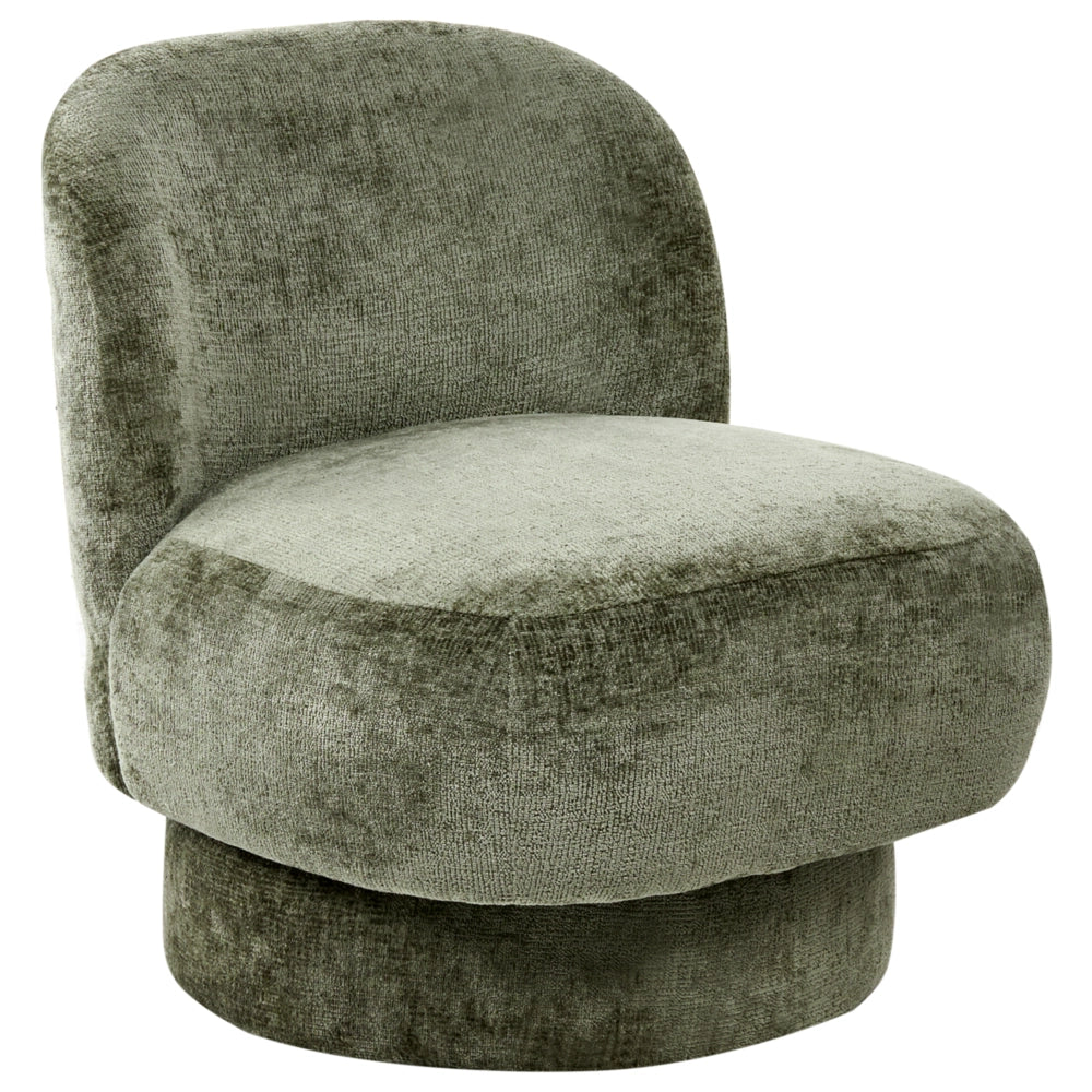 Poltrona girevole con rivestimento in ciniglia schienale curvo verde stile Retro