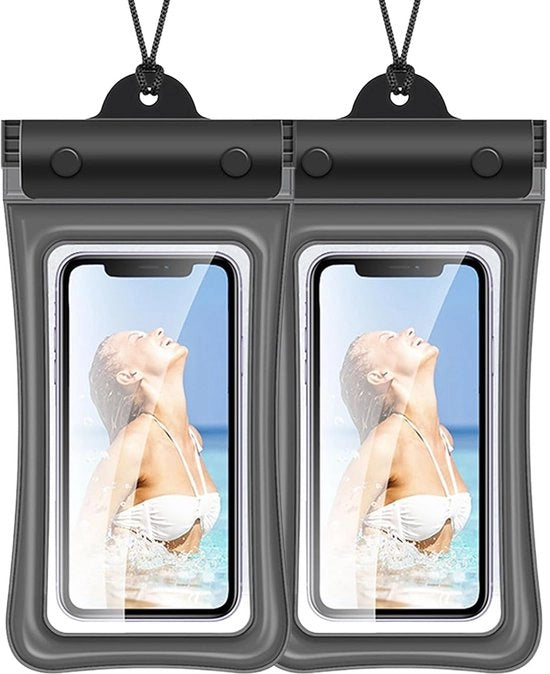 Set a doppio - Borsa impermeabile per nuoto - Tasca da sub - Ombrello per cellulare da sub - Con cavo - Portatile e affidabile - Borsa da sub gonfiabile per cellulare - Nero (due pezzi) - Impermeabile