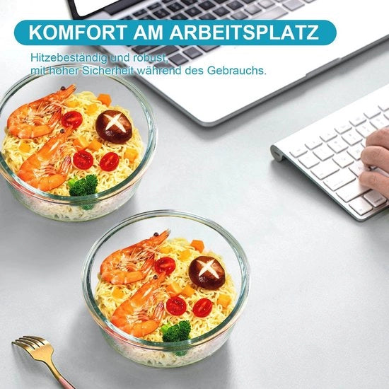 Set di 2 contenitori in vetro a forma di tazza con coperchio per conservazione alimentare (660 ml)