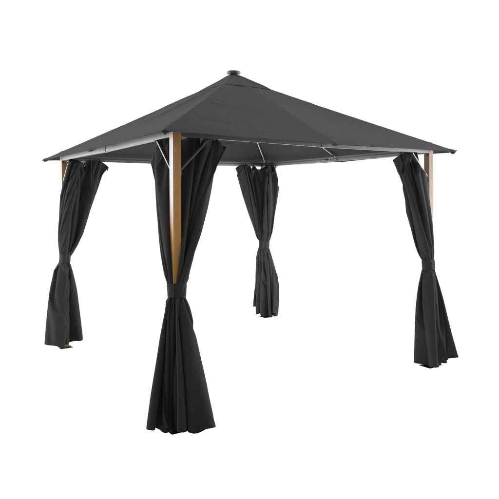 Gazebo da giardino 3x3m in alluminio effetto legno con tende e led,