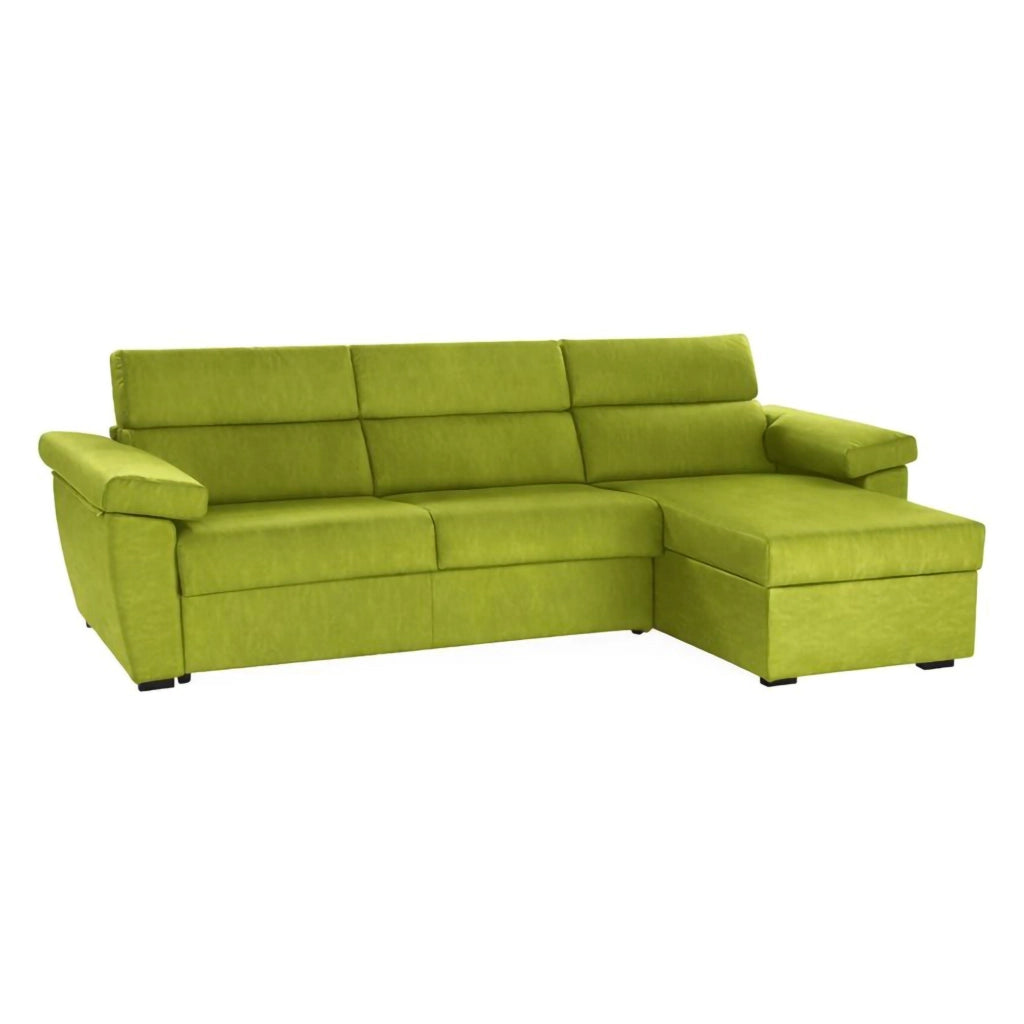 Ceto, Divano Fisso con Penisola Sfoderabile Made in Italy, 285x160 cm Verde