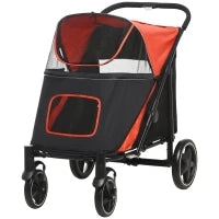 Passeggino per Cani Pieghevole con Ingressi a Cerniera e Finestre a Rete, 112x65x100 cm, Nero e Rosso