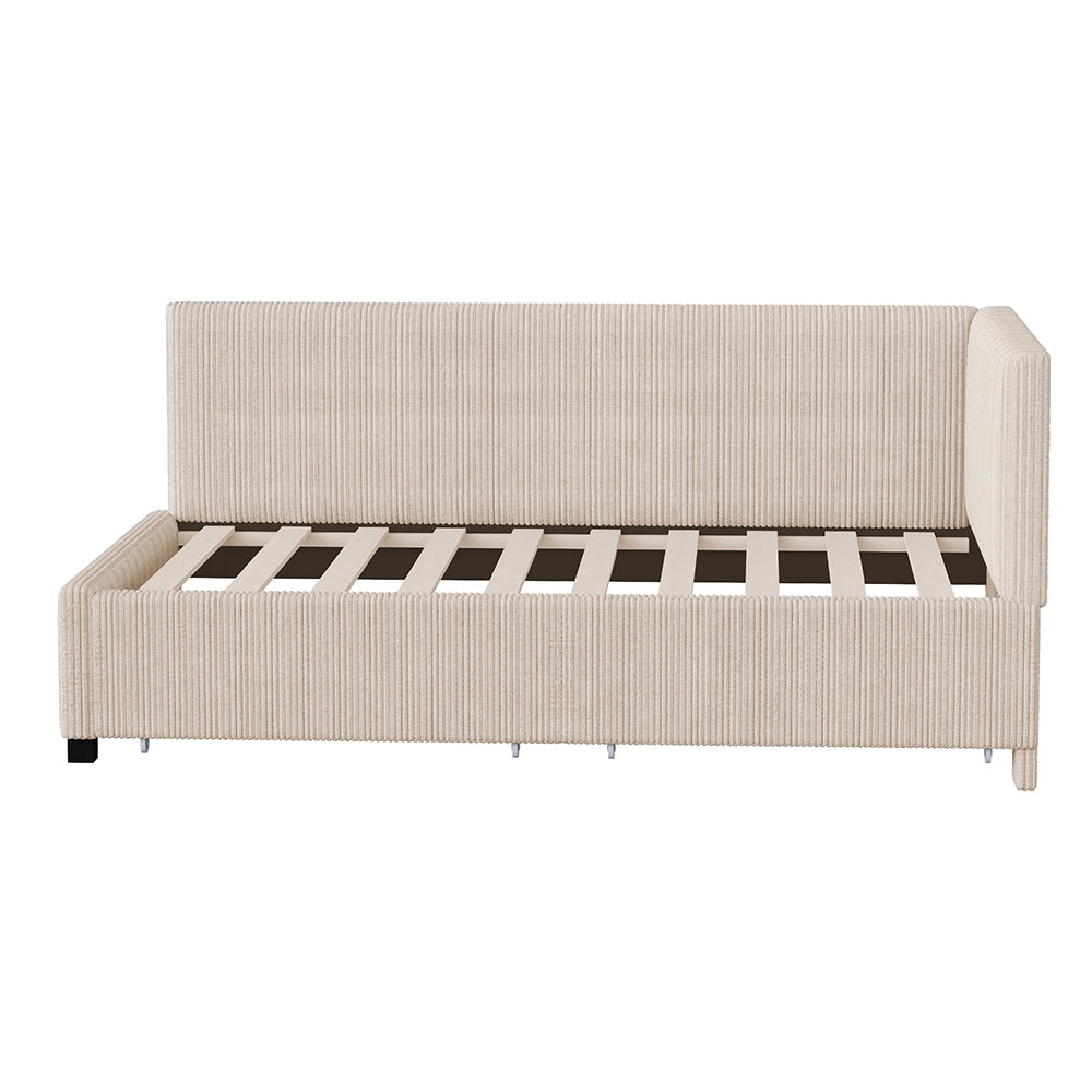 Letto a panca con 2 grandi cassetti - Xylo - 90x200 cm - Beige - Con rete a doghe