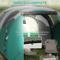 Tenda da Campeggio 3 Posti Impermeabile a Tunnel con Borsa di Trasporto, 460x260x190 cm, Verde