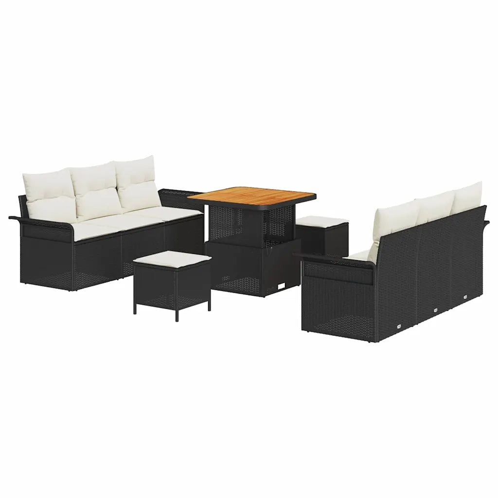Set Divano da Giardino con cuscino 9 pcs Nero polyrattan