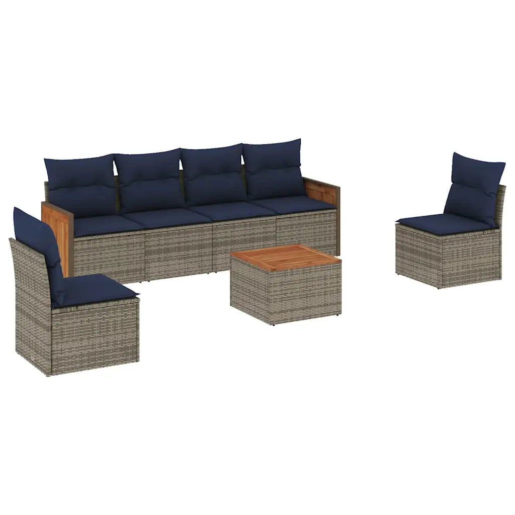 Set Divani da Giardino 7 pz con Cuscini Grigio in Polyrattan 3227552