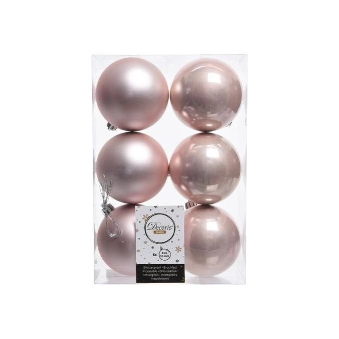 Kaemingk, Set 6 Palle Natale, Rosa Baby, 80mm, Infrangibili, Lucide e Opache