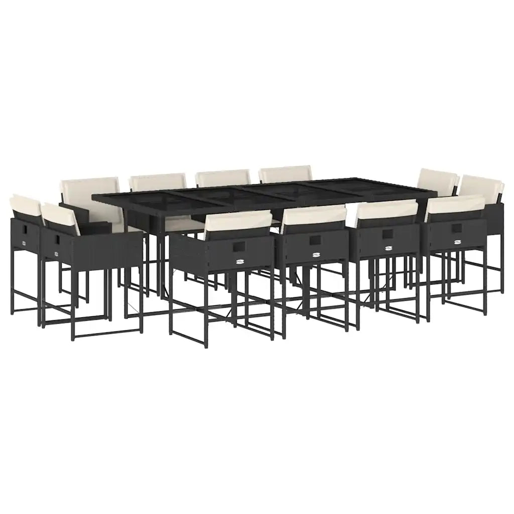 Set da Pranzo da Giardino 13pz con Cuscini Nero in Polyrattan 3211398