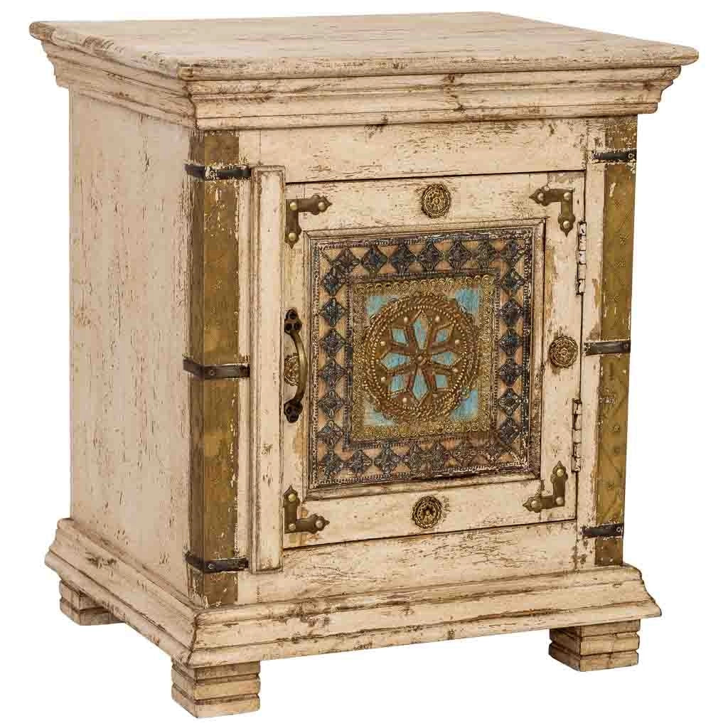 Comodino artigianale in legno bianco, 50x40x59h cm