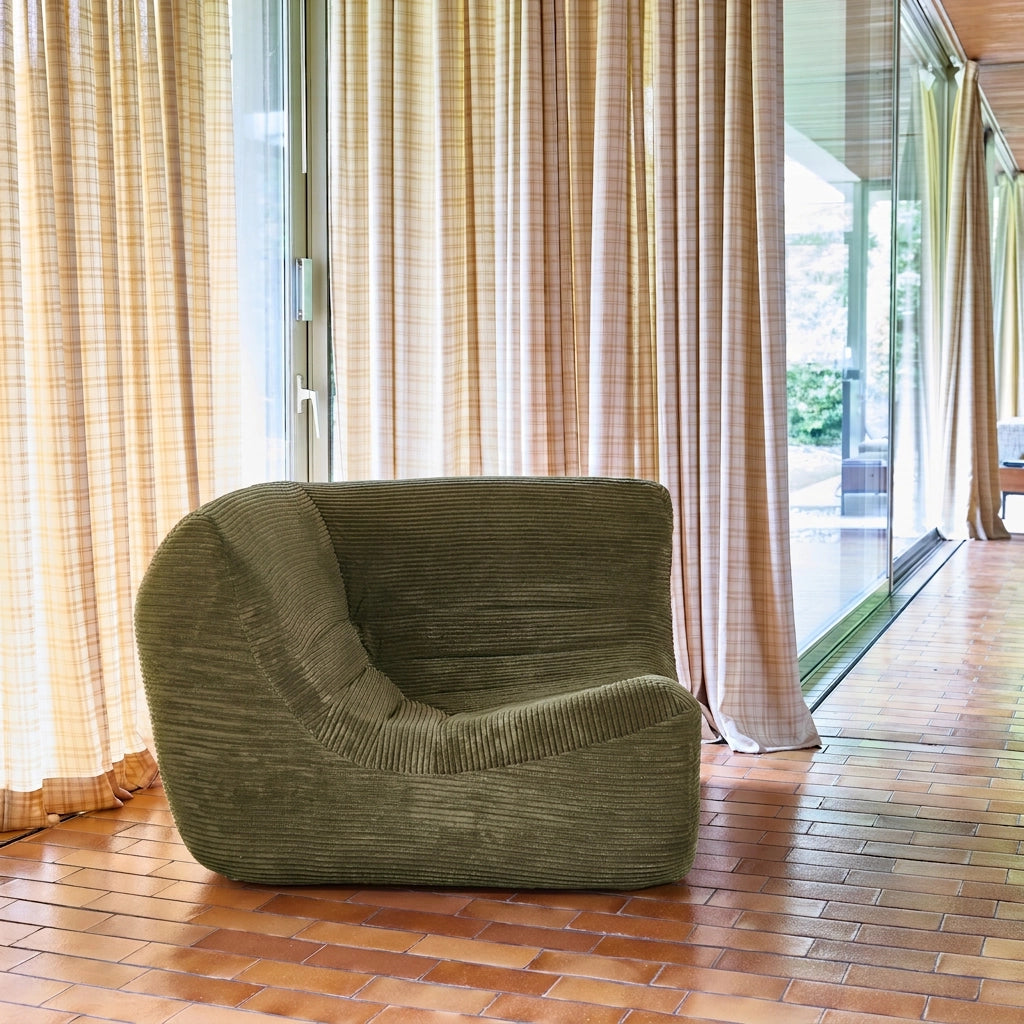 Poltrona angolare in velluto a coste, 1 posto, verde kaki
