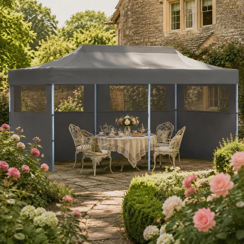 Pop-up Party Tent With Side Walls, Foldable, 3 X 6 M, Anthracite