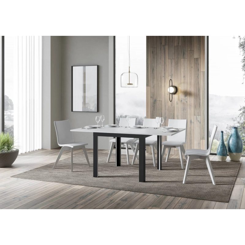 Tavolo apribile 90x90/180 cm Linea Libra telaio Antracite - Bianco Frassino