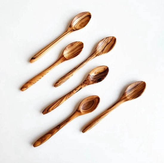 Cucchiaini per il caffè e il tè in legno di olivo, manufatti a mano, non tossici, set da 6 pezzi, naturale, dimensioni piccole 5x1, MS-6