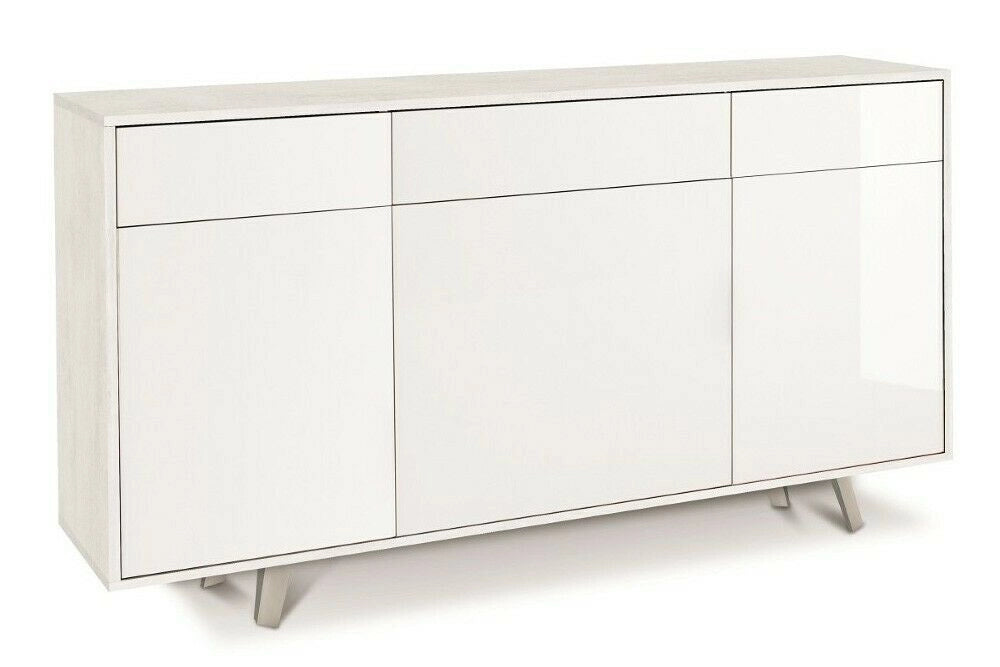 Mobile Madia 3 ante e 3 Cassetti H92 L164 P41 Cm struttura color Bianco ossido frontali Bianco Lucido 7076k Sarmog
