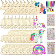 Set di attività in legno con unicorno - 55 pezzi per compleanno dei bambini con pastelli aquarello/stickers di pietre preziose - 12 set di attività incompiuti