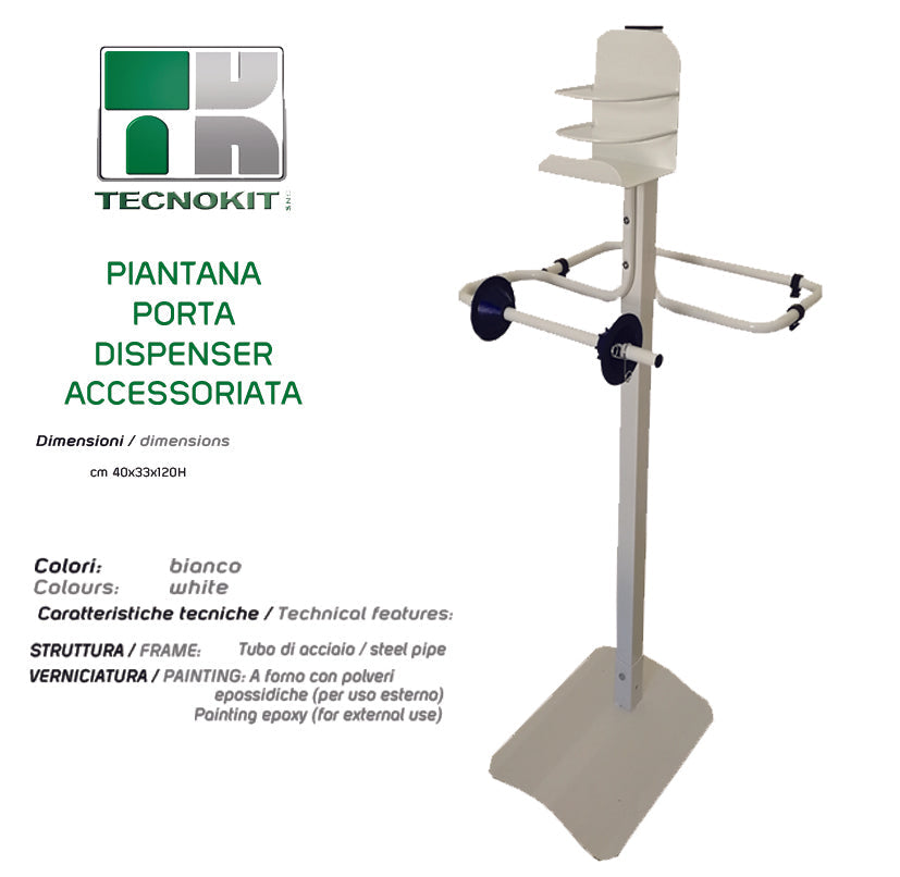 PIANTANA PORTA DISPENSER GEL CON PORTA ROTOLO E PORTA SACCO