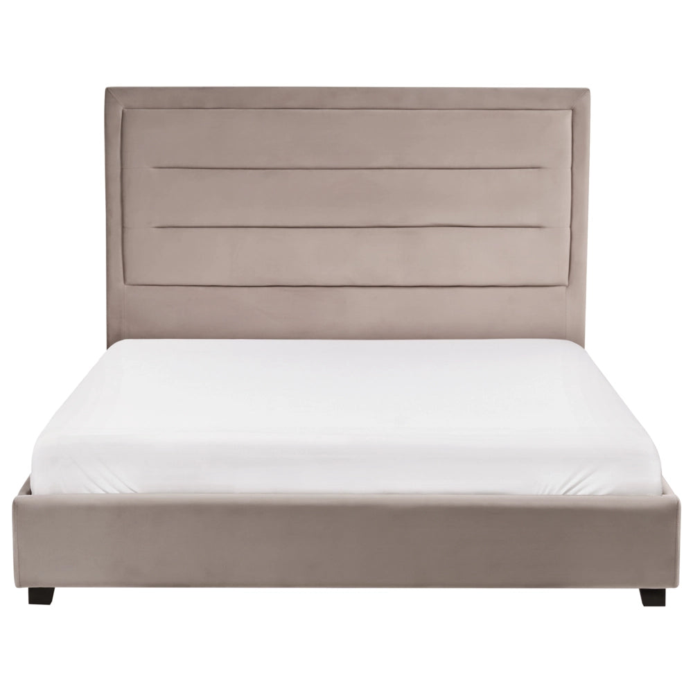 Letto matrimoniale in velluto tortora 180 x 200 cm con testiera imbottita stile moderno
