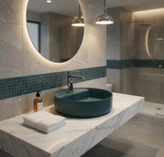 Lavabo tondo da appoggio senza troppo pieno in ceramica con foro rubinetto -Verde Petrolio Opaco