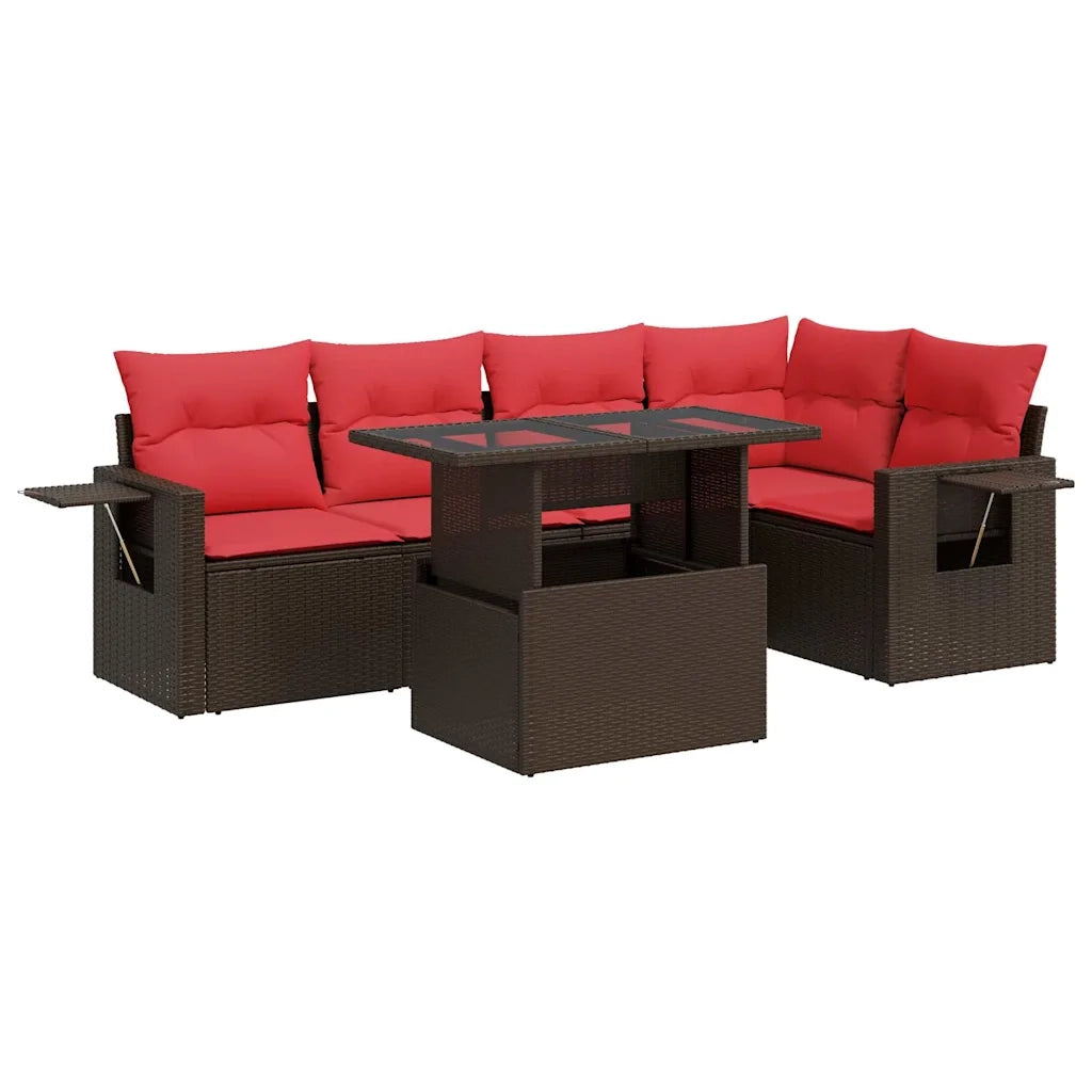 Set Divano Giardino 6 pz con Cuscini Marrone Polyrattan Acacia 3326485