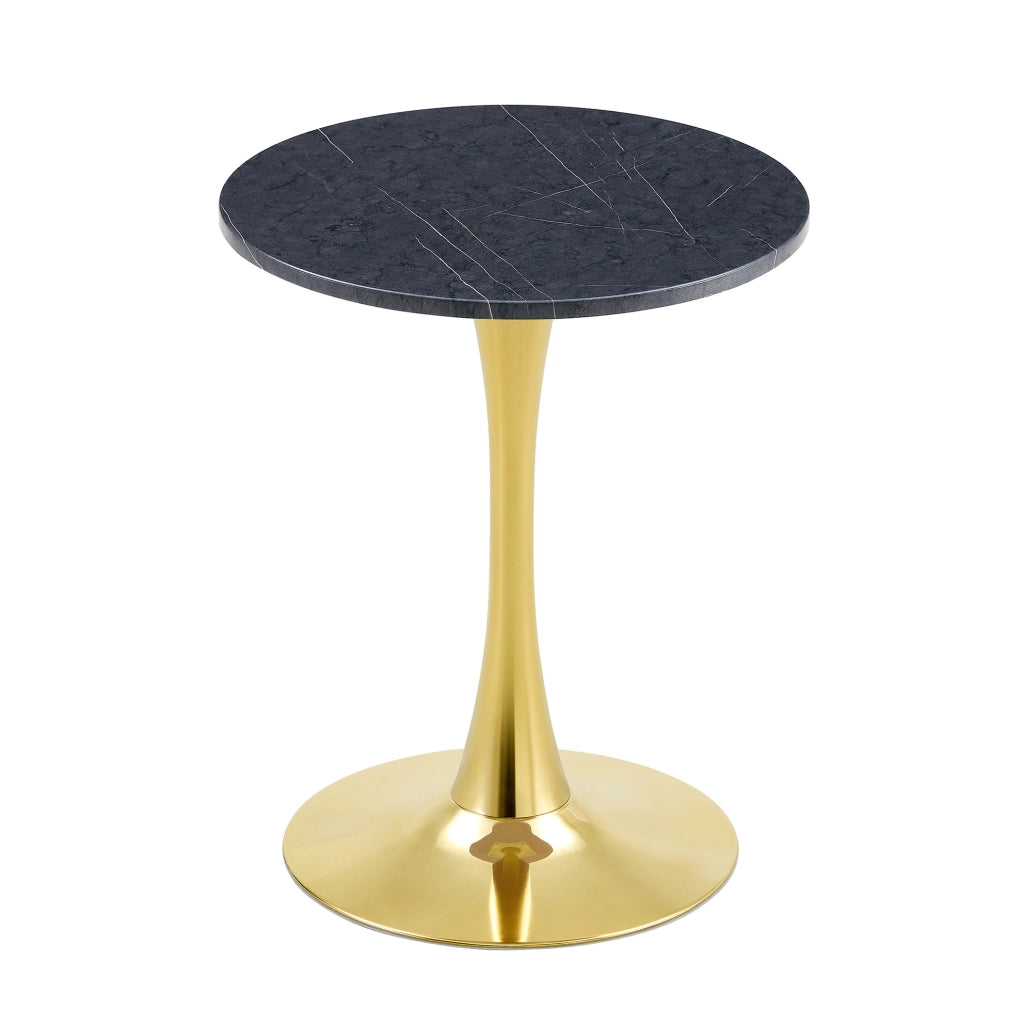Tavolo rotondo da salotto in MDF e metallo; effetto marmo nero con base oro; altezza 72 cm
