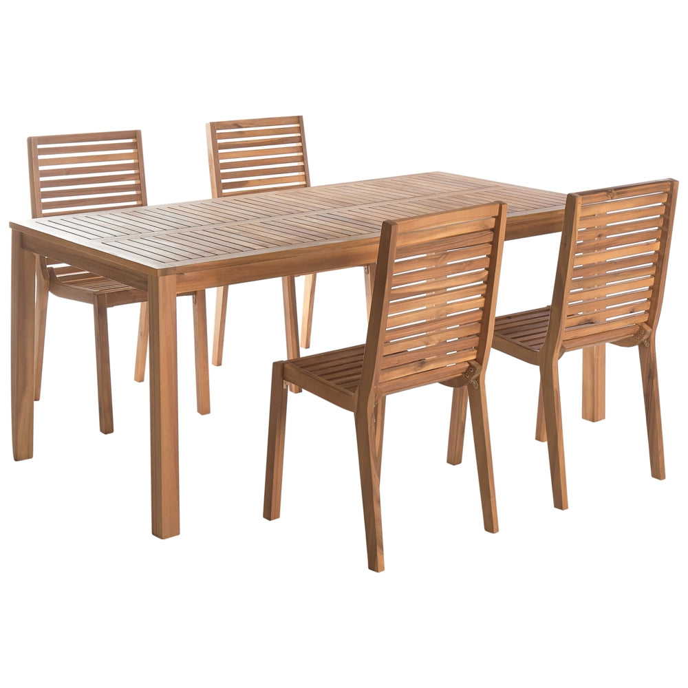 Set da pranzo da giardino Tavolo in legno di acacia marrone chiaro 180 x 90 cm 4 sedie da esterno senza braccioli Stile rustico