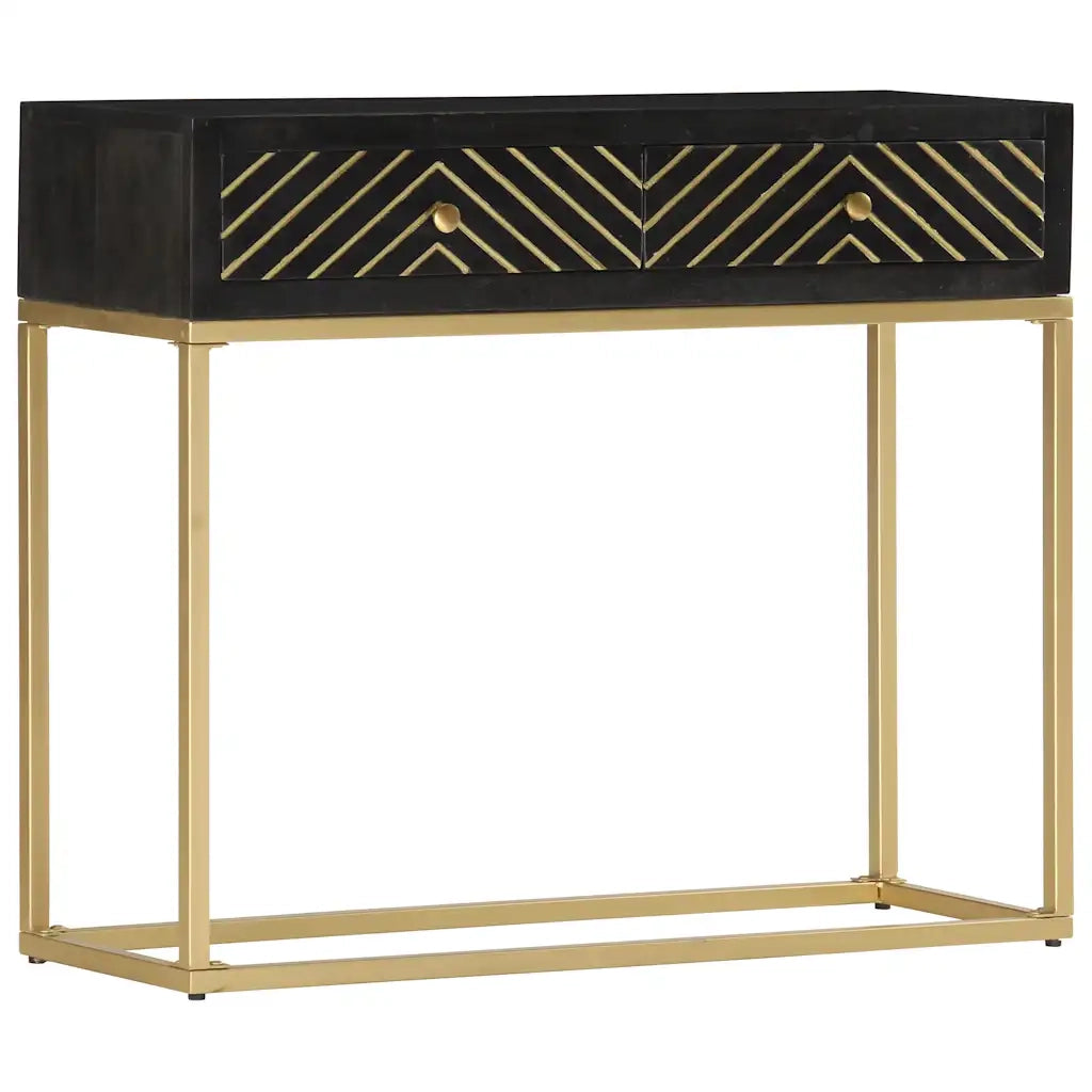 Tavolo Consolle Nero e Oro 90x30x75cm Legno Massello di Mango cod mxl 8185