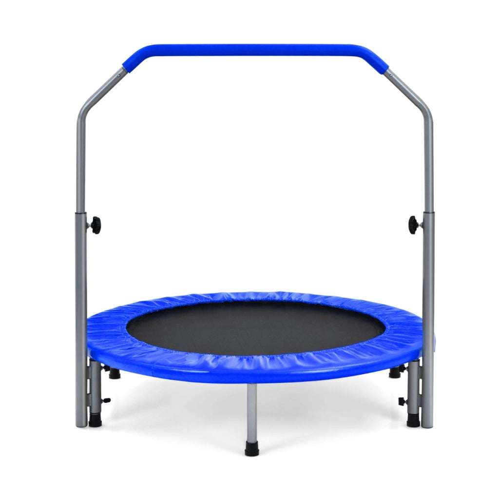 Trampolino fitness per adulti e bambini con maniglia regolabile, Mini trampolino pieghevole 101x101x122cm Blu-Trampolini