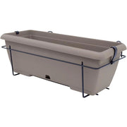Kit fioriera con supporto in metallo e vassoio integrato - GARDEN ID Teramo - Tortora 50 cm - Effetto pietra - Riciclato/riciclabile