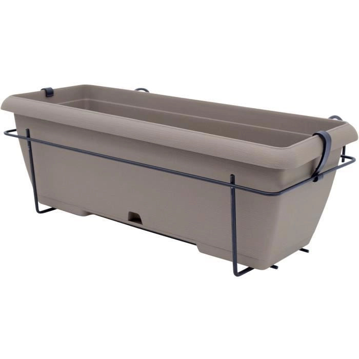 Kit fioriera con supporto in metallo e vassoio integrato - GARDEN ID Teramo - Tortora 50 cm - Effetto pietra - Riciclato/riciclabile
