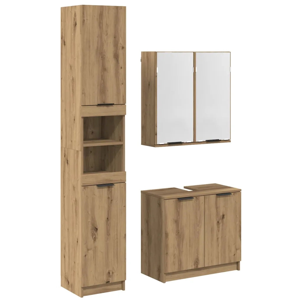 Set di Armadi da Bagno con lo scaffale 3 pcs Rovere artigianale 3415883