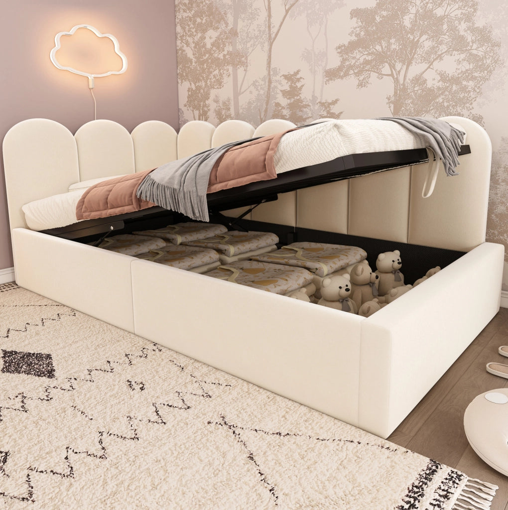 Letto singolo daybed 90x200 cm in velluto beige con contenitore