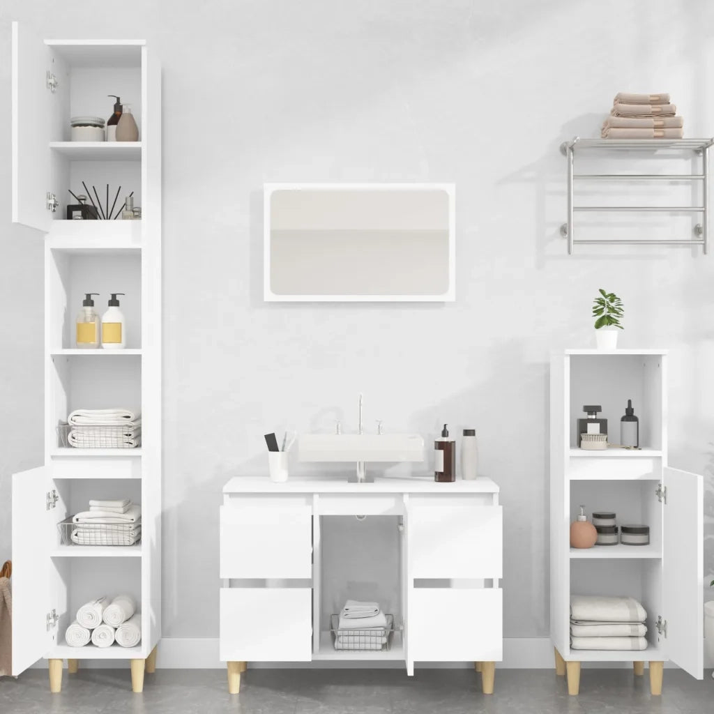 Set Mobili da Bagno | Armadio da bagno 3 pz Bianco in Legno Multistrato