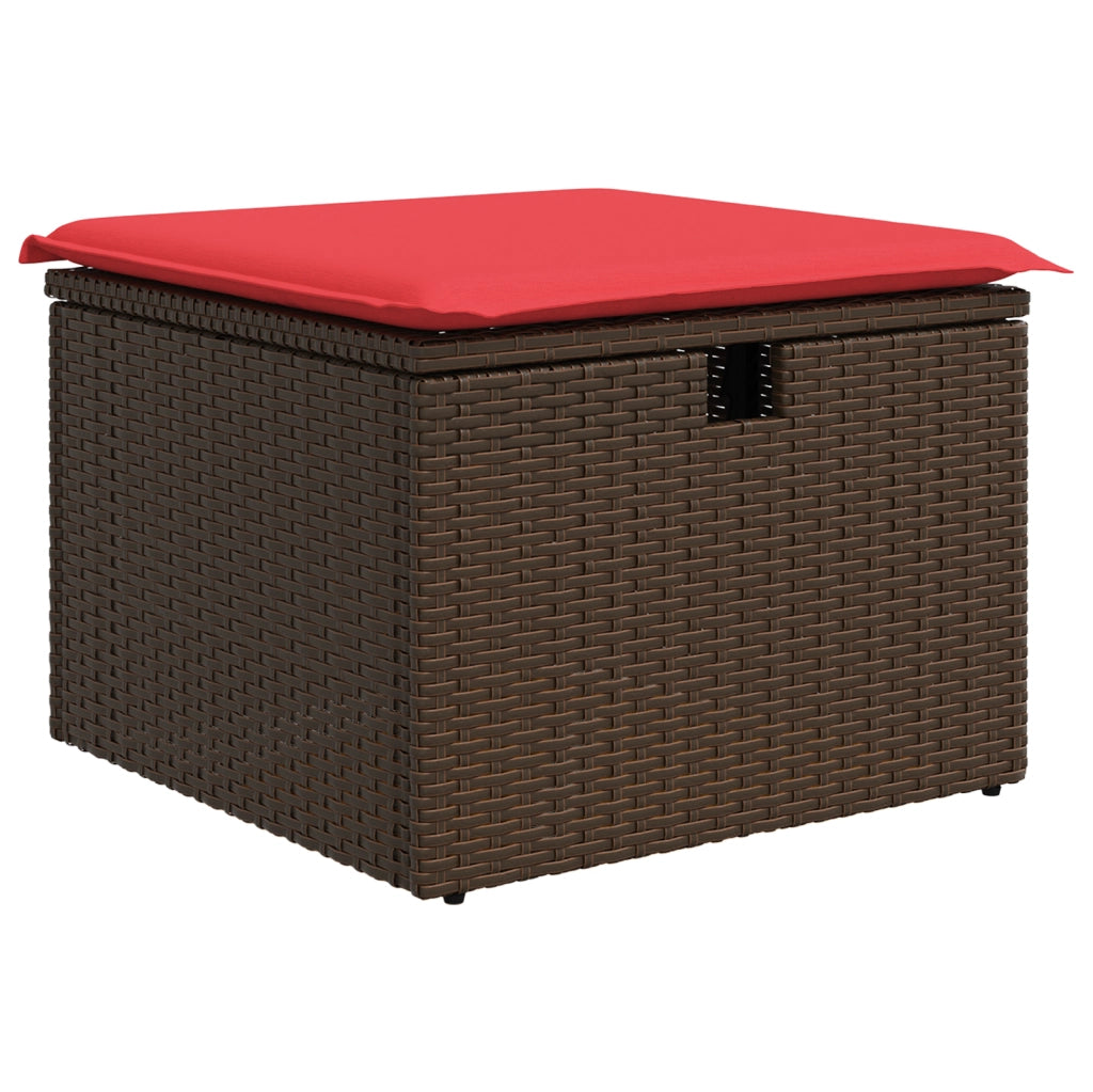 Sgabello da giardino con cuscino marrone 55x55x37 cm in polyrattan 366230