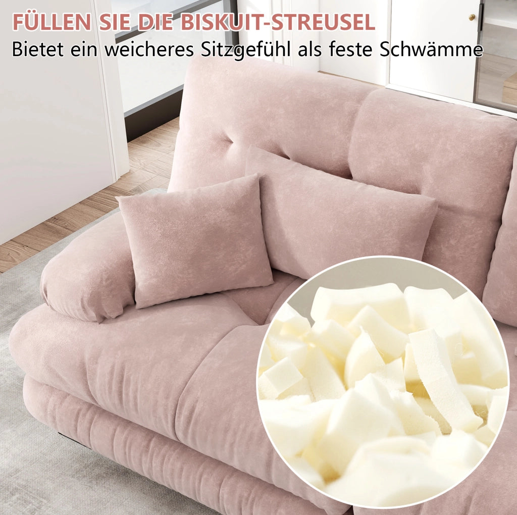Divano modulare angolare a L in Chenille rosa, 4 posti con pouf mobile