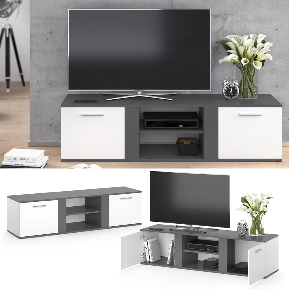 Mobile tv Novelli, Antracite, 155 x 41 cm, per l'utilizzo come mobile TV con più ripiani