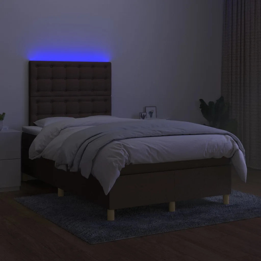 Letto a Molle Materasso e LED Marrone Scuro 120x200 cm Tessuto 3135744