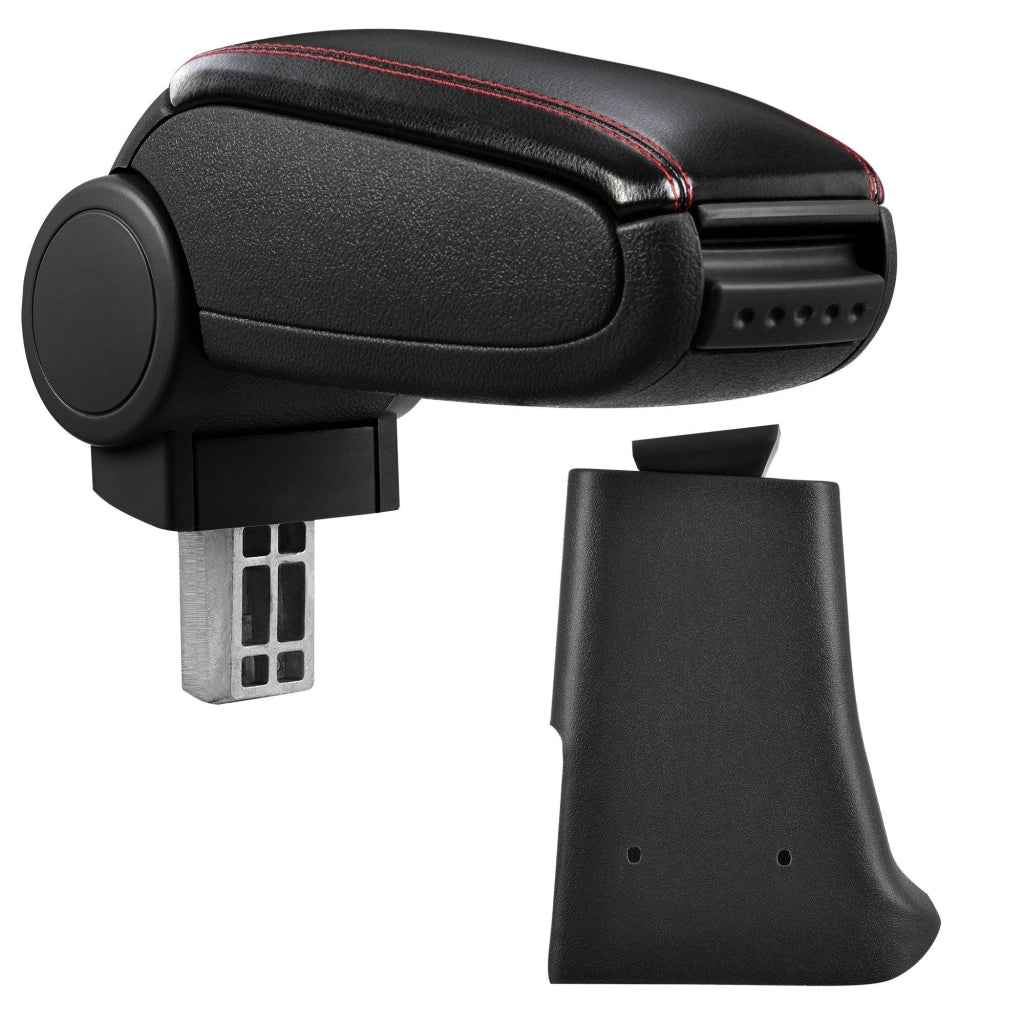 Bracciolo centrale per Golf 3 / Vento con vano imbottito in similpelle nera con cuciture rosse 03_0000473