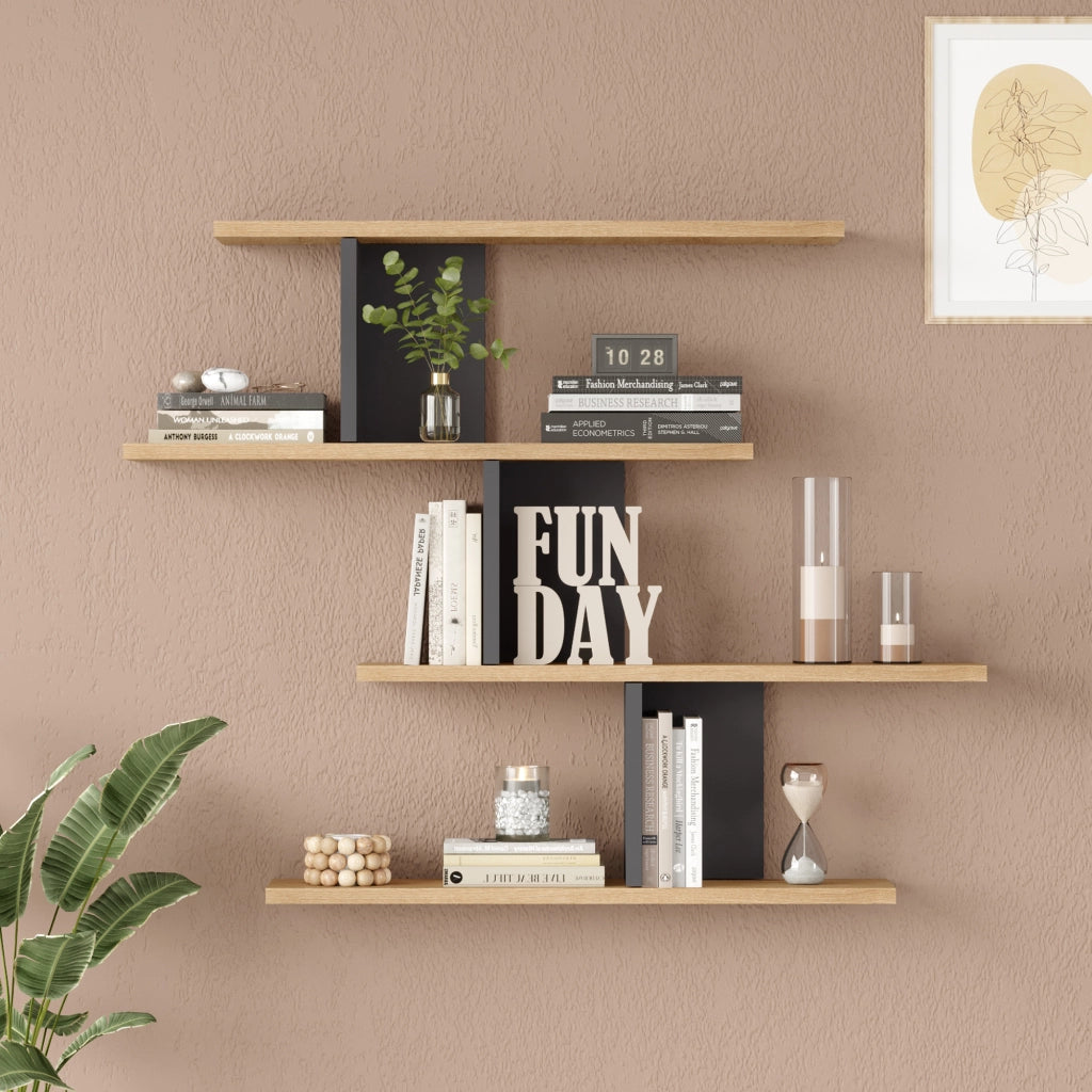 Scaffale da Parete Hökkomi Libreria da Muro 78 x 99 x 15 cm Effetto Legno / Antracite [en.casa]
